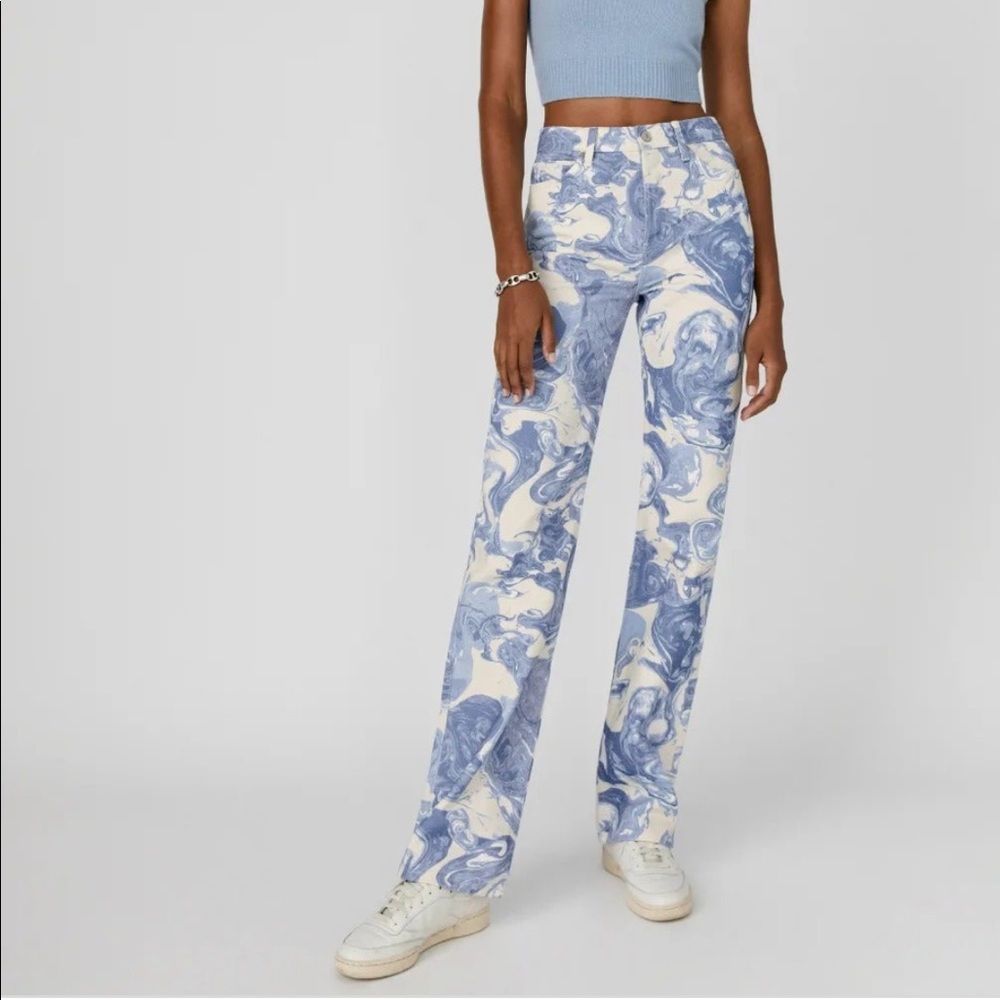 NWT REFORMATION Marble High Rise Straight Long Jeans